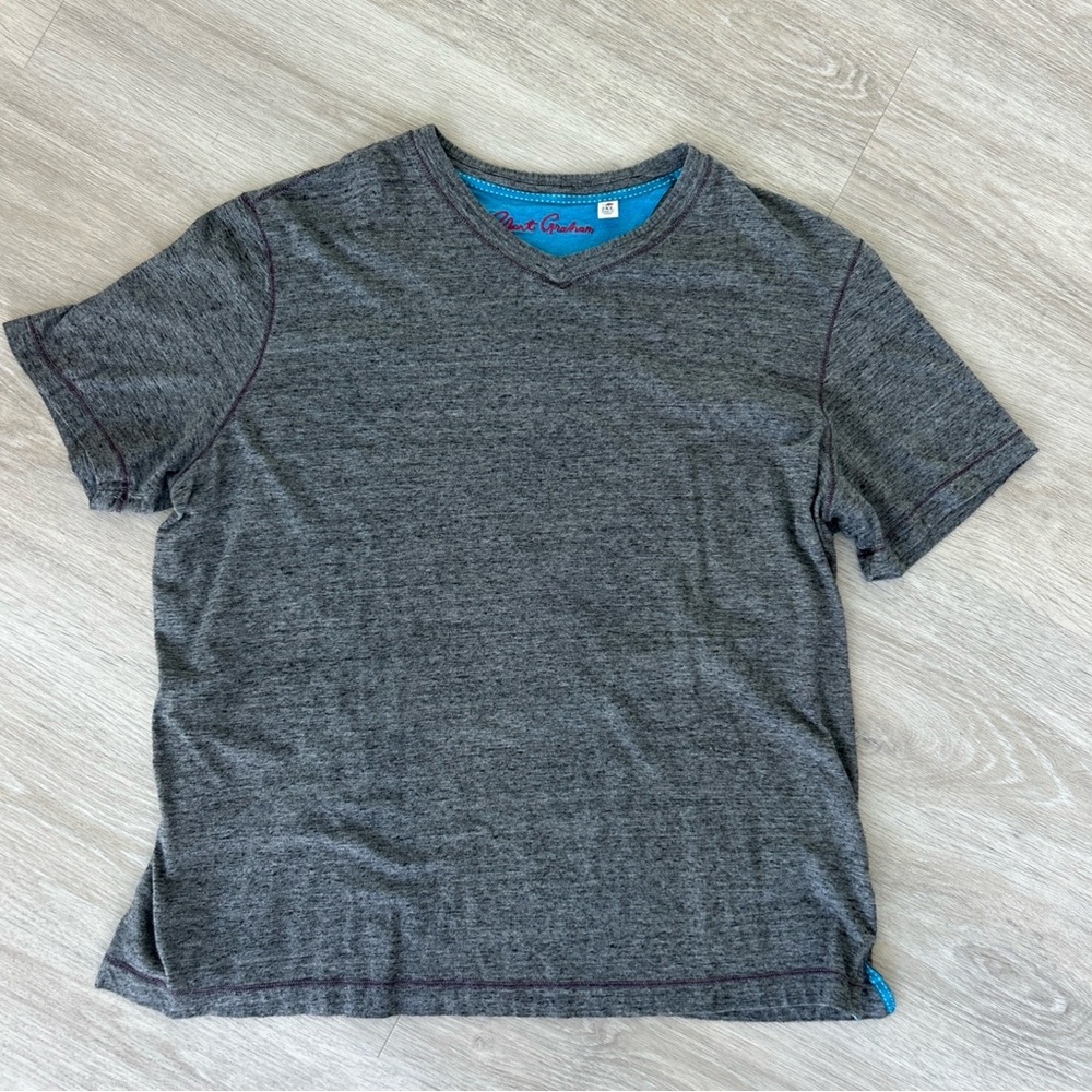 Robert Graham Men’s XXL Gray Cotton V-Neck Short Sleeve T-Shirt Casual Tee